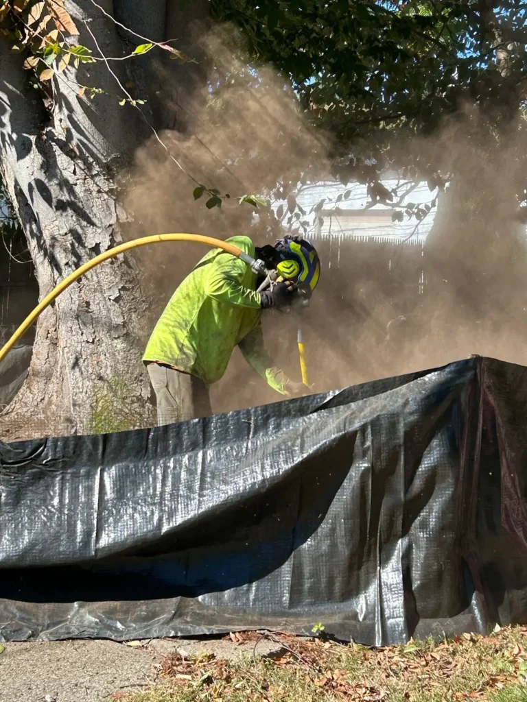person using tool to work on soil